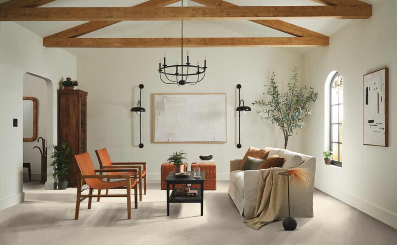 carpet in living room with fall color palette