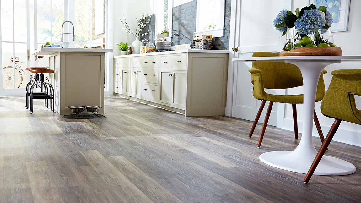 Hardwood floors in a kitchen.